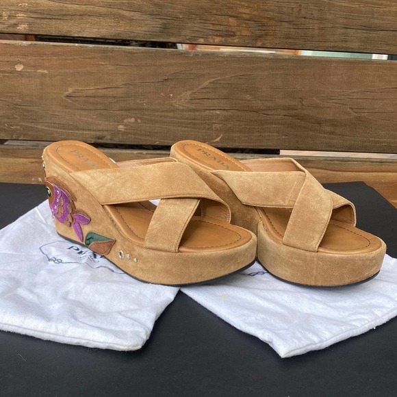 Prada Shoes - Prada Tan Suede Wedge Sandal - 39